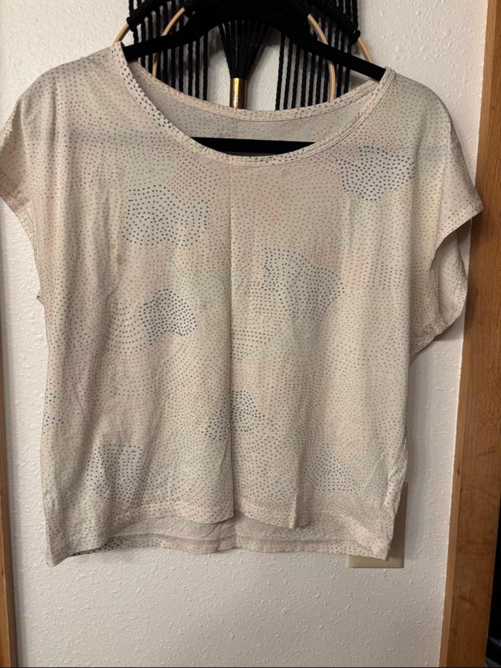 Prana Cream Short Sleeve Scoop Neck Tee with Subtle Dot Print
